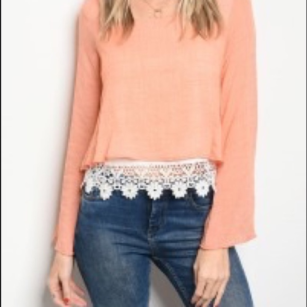 Orange & Lace Long Sleeve Blouse
